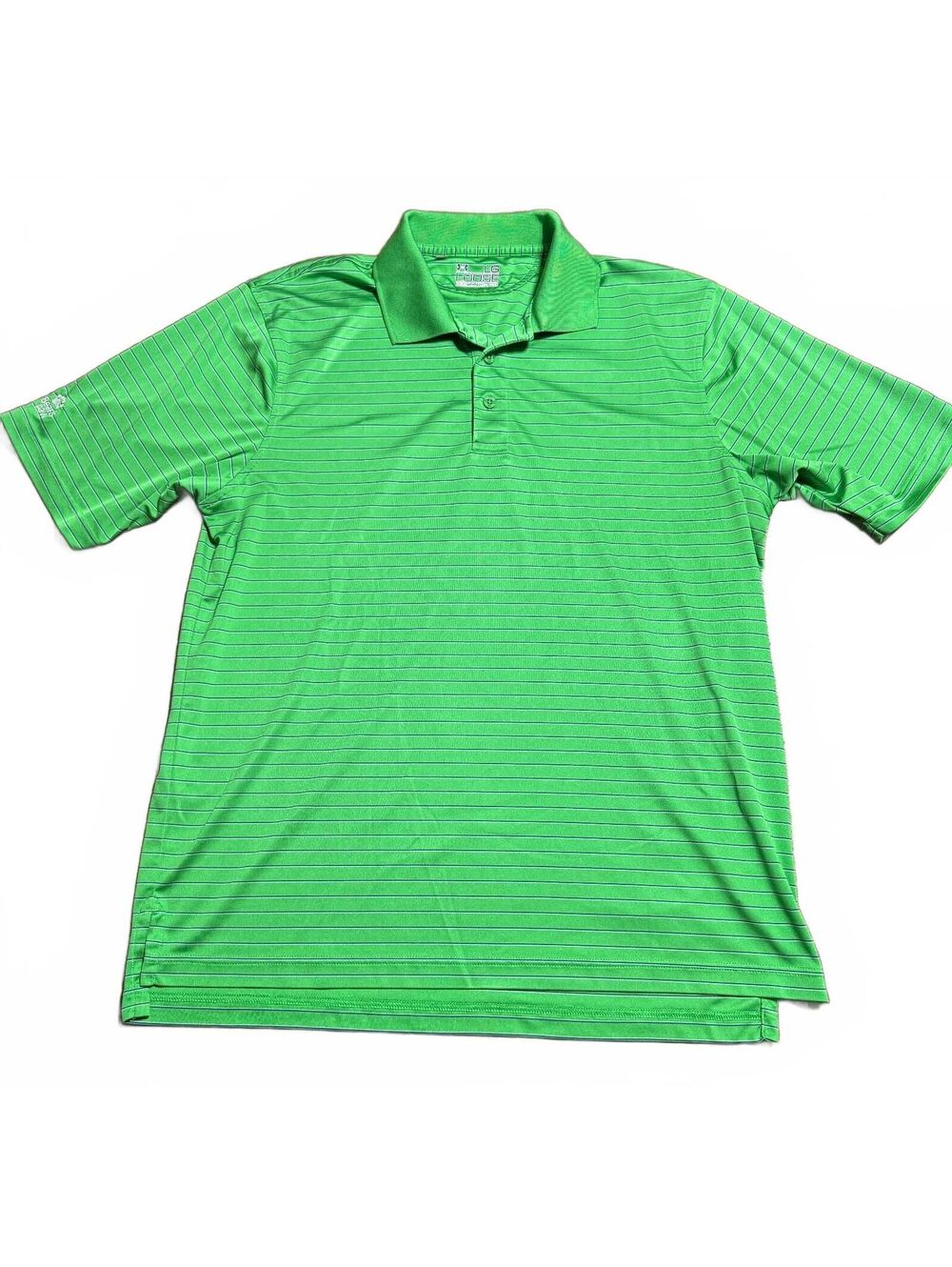 Under Armour Mens HeatGear Golf Polo L Green Navy Striped Loose Fit Athletic